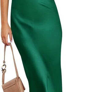 Women Satin Maxi Dress Strapless Backless Formal Wedding Guest Night